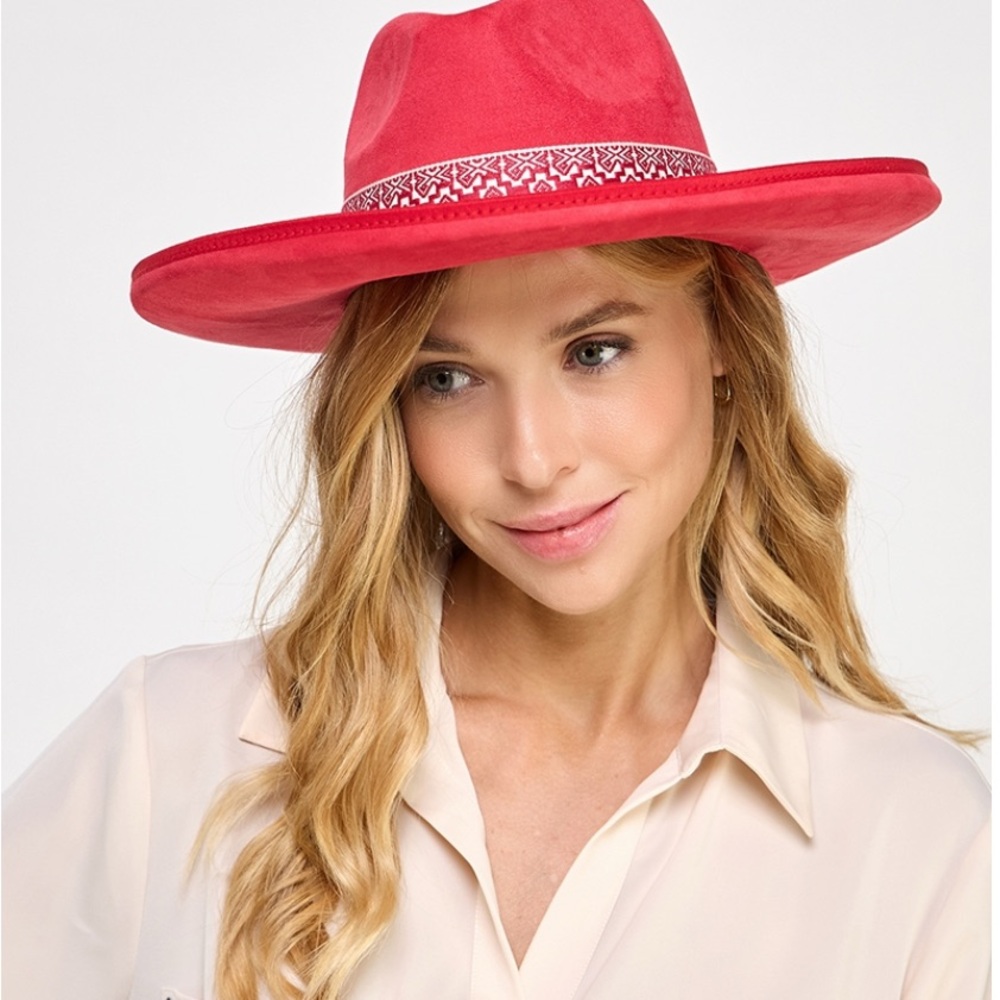 Beveled Western Fedora with Boho Band Available in Multiple Colors O/S - Picture 2 of 6